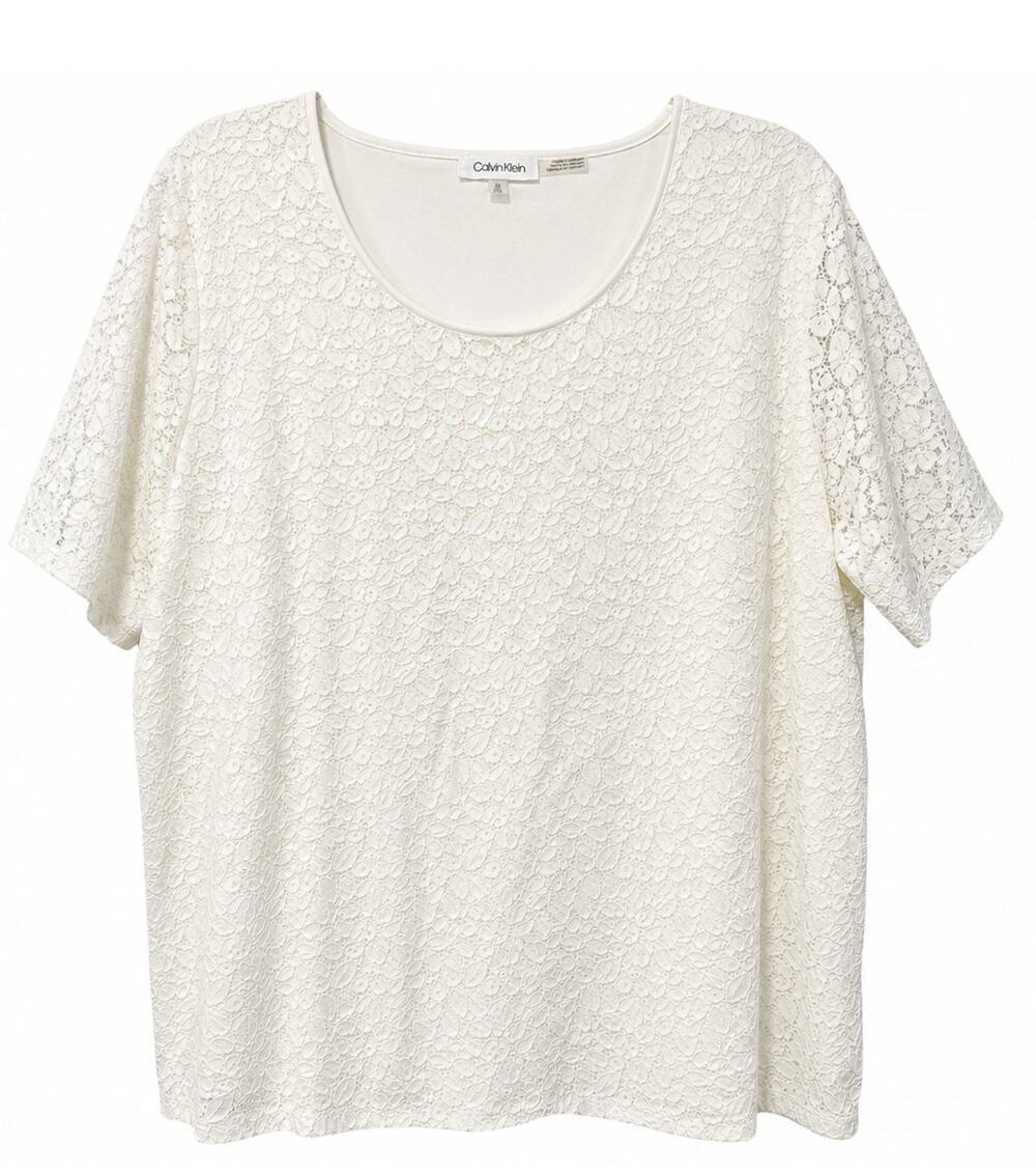 White Floral Lace Scoop Neck Top Boho Romantic Calvin Klein Women's 2X